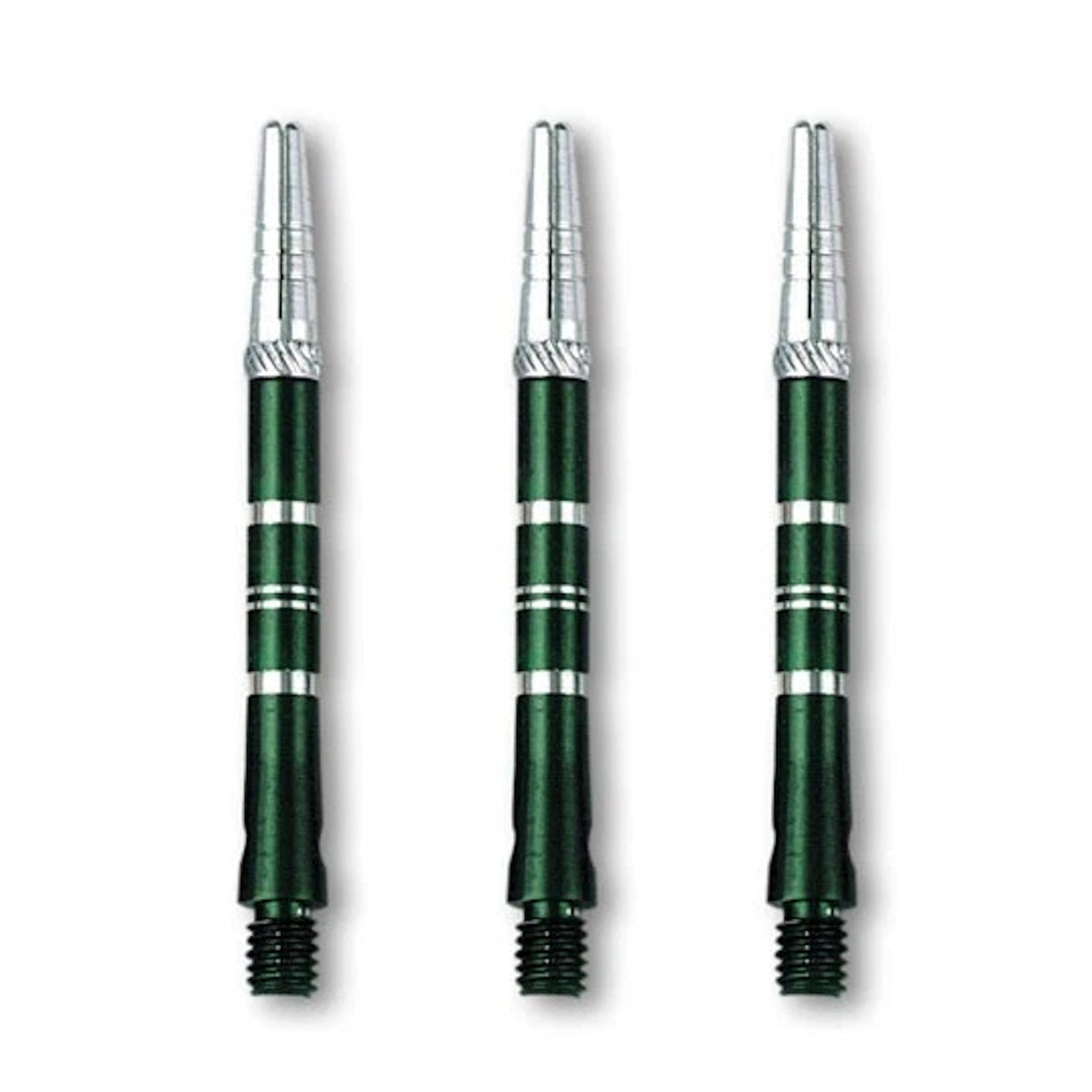 Set of 3 DW Top Spin Grooved Shafts made of anodized aluminum with free-spinning tops for improved dart accuracy