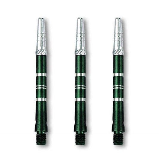 Set of 3 DW Top Spin Grooved Shafts made of anodized aluminum with free-spinning tops for improved dart accuracy