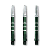 Set of 3 DW Top Spin Grooved Shafts made of anodized aluminum with free-spinning tops for improved dart accuracy