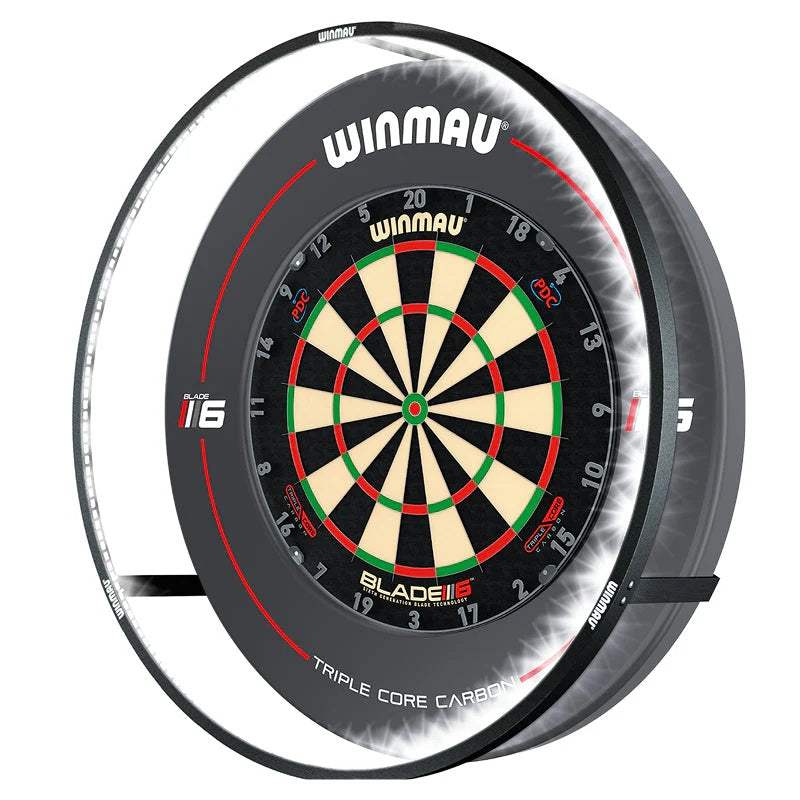 Winmau dartboard with Plasma black light with a white background